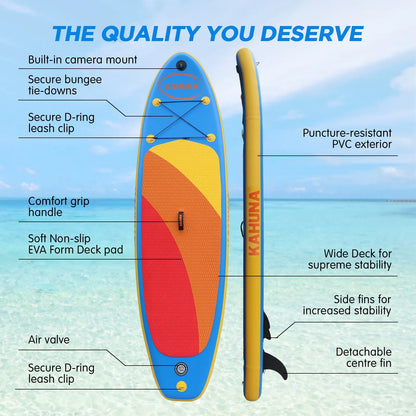 Kahuna Hana 10FT Inflatable Stand Up Paddle Board Set - Non-Slip iSUP Paddleboard with Backpack Paddle Pump Leash-Outdoor > Boating-PEROZ Accessories