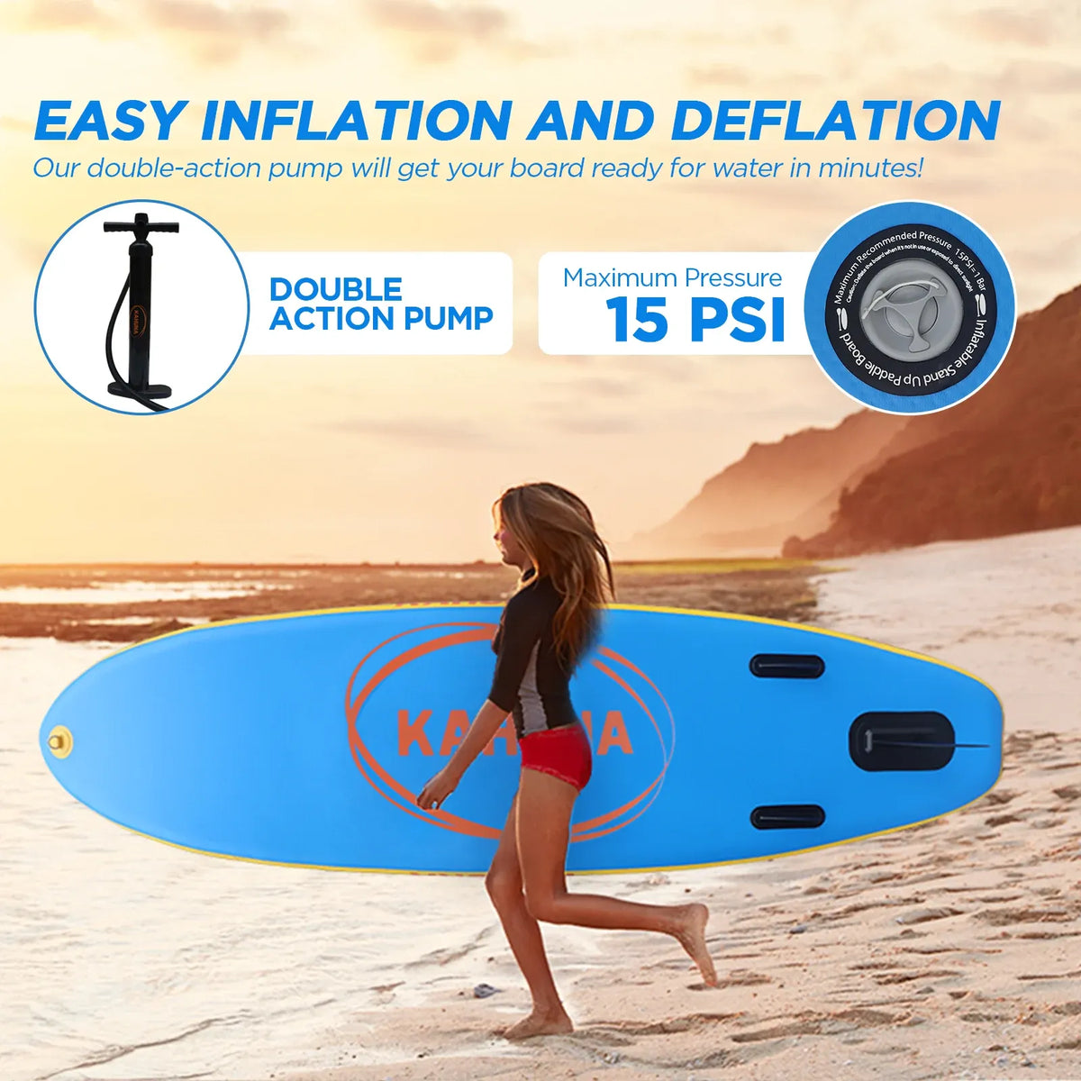 Kahuna Hana 10FT Inflatable Stand Up Paddle Board Set - Non-Slip iSUP Paddleboard with Backpack Paddle Pump Leash-Outdoor > Boating-PEROZ Accessories