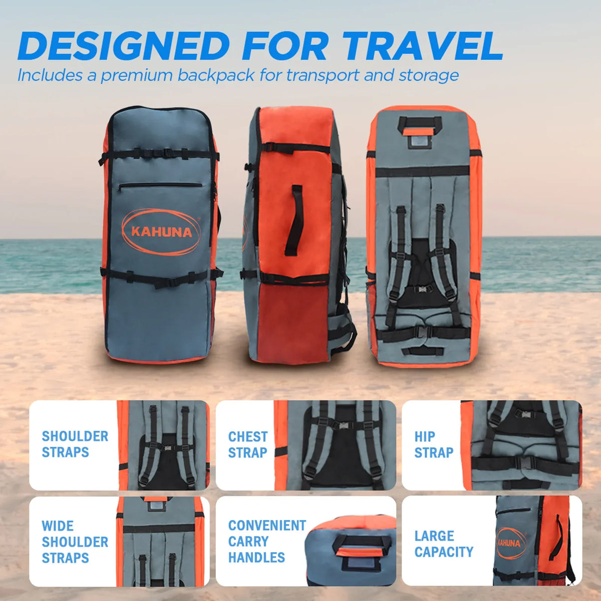 Kahuna Hana 10FT Inflatable Stand Up Paddle Board Set - Non-Slip iSUP Paddleboard with Backpack Paddle Pump Leash-Outdoor > Boating-PEROZ Accessories
