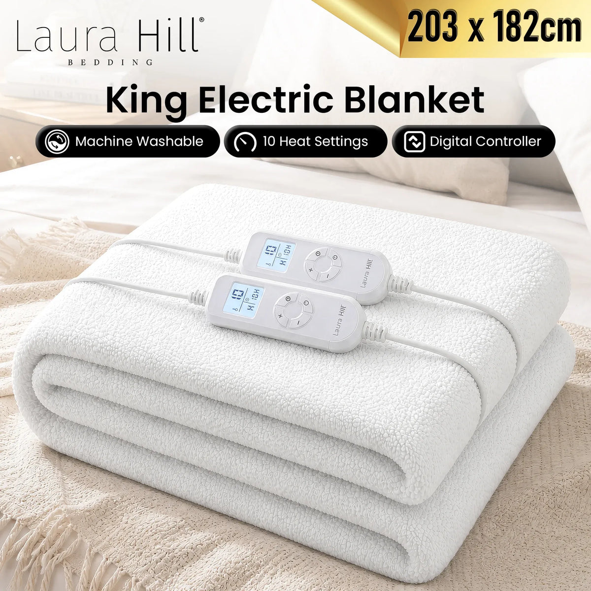 Laura Hill King Electric Heated Underlay Blanket Fleecy Fabric with Timer-Electric Throw Blanket-PEROZ Accessories