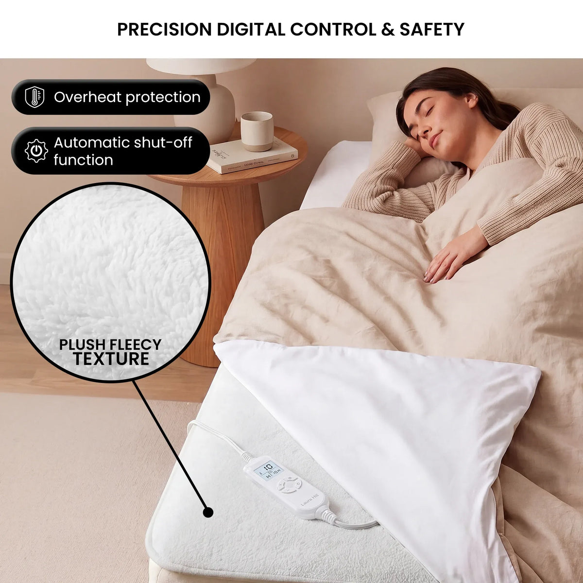Laura Hill King Electric Heated Underlay Blanket Fleecy Fabric with Timer-Electric Throw Blanket-PEROZ Accessories
