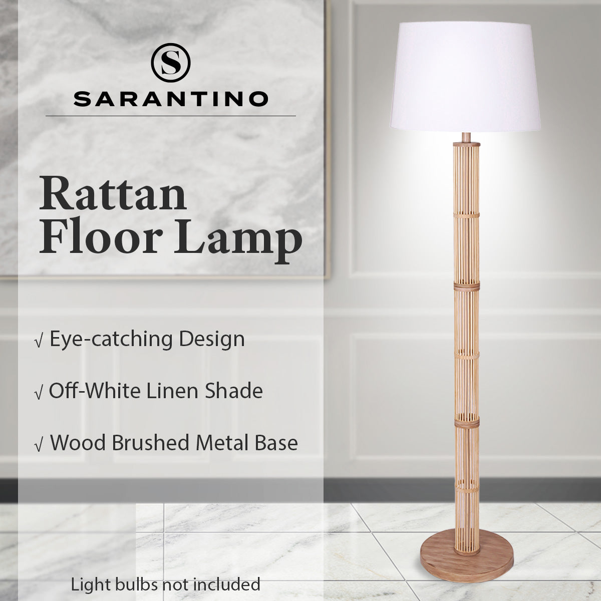 Sarantino Rattan Floor Lamp With Paper-White Linen Shade by Sarantino-Home &amp; Garden &gt; Lighting-PEROZ Accessories