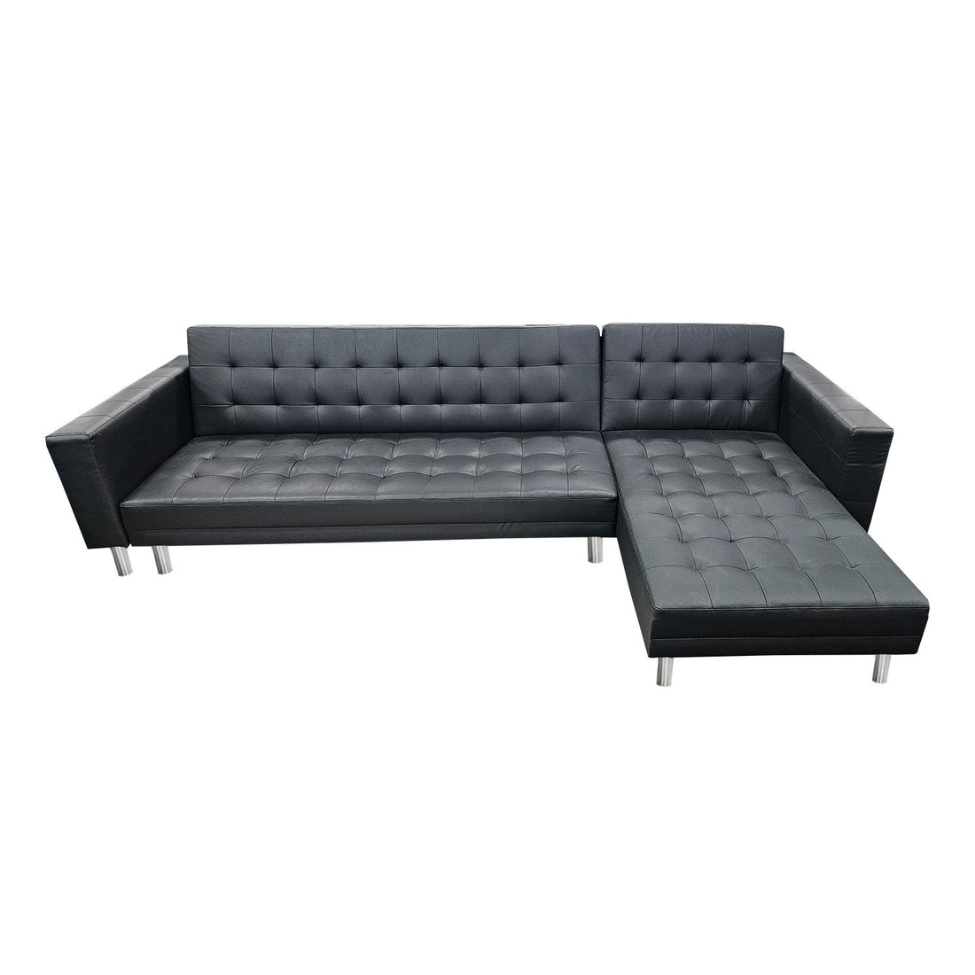 Sarantino Corner Faux Leather Sofa Bed Couch with Chaise - Black-Furniture &gt; Sofas-PEROZ Accessories