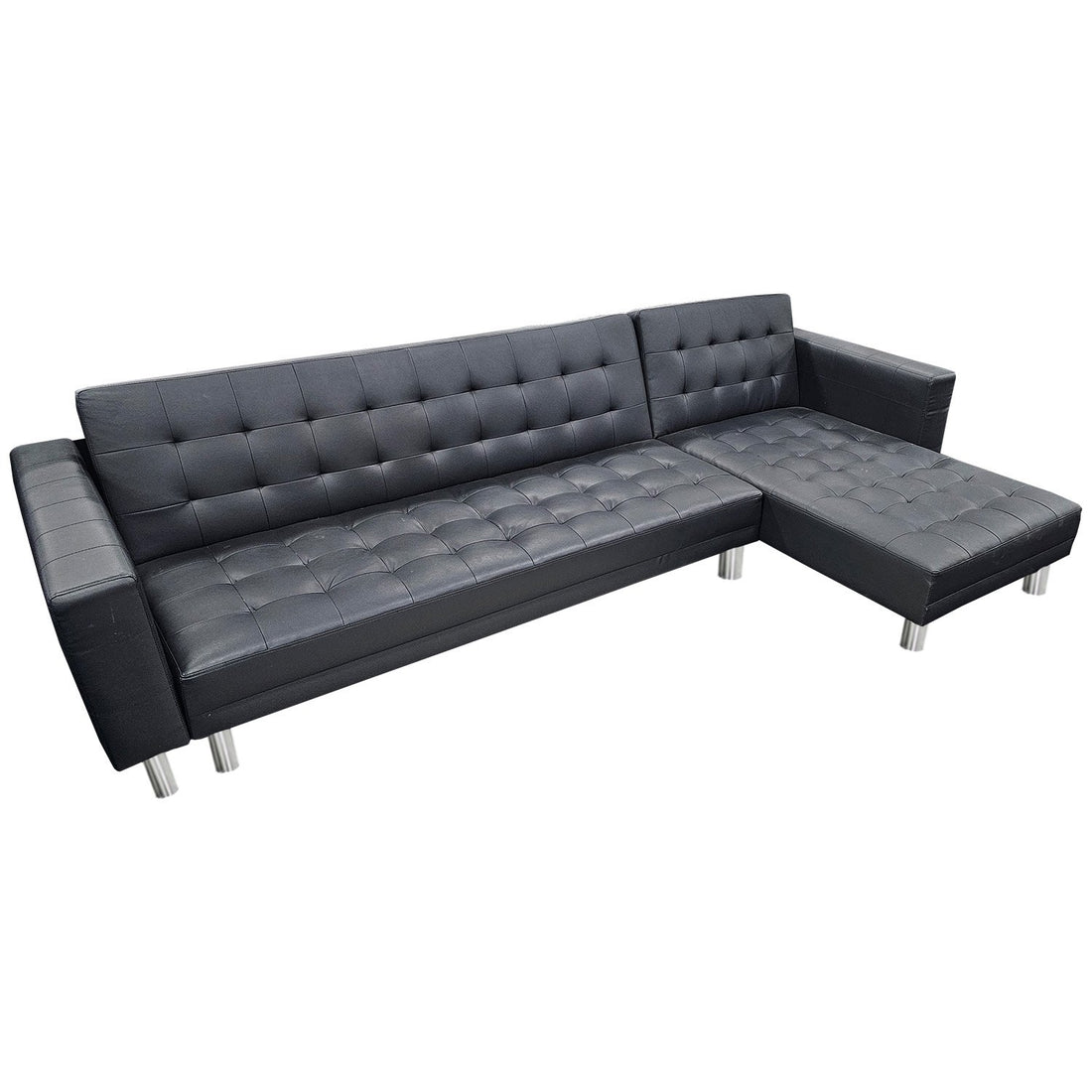Sarantino Corner Faux Leather Sofa Bed Couch with Chaise - Black-Furniture &gt; Sofas-PEROZ Accessories