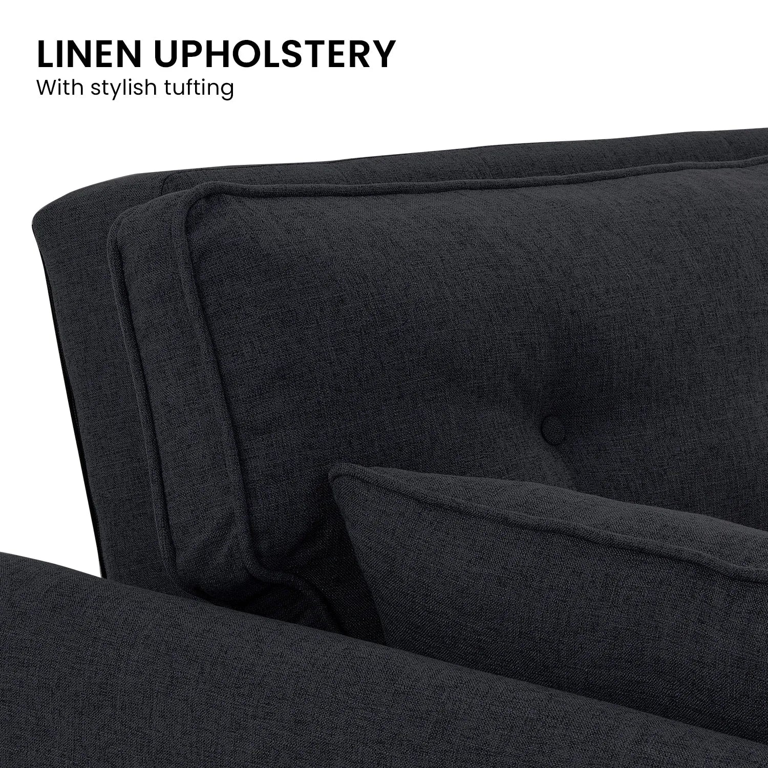 Sarantino 3 Seater Modular Linen Fabric Sofa Bed Couch Futon Suite - Black-Furniture > Sofas-PEROZ Accessories