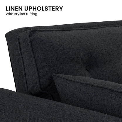 Sarantino 3 Seater Modular Linen Fabric Sofa Bed Couch Futon Suite - Black-Furniture > Sofas-PEROZ Accessories