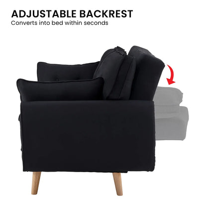 Sarantino 3 Seater Modular Linen Fabric Sofa Bed Couch Futon Suite - Black-Furniture > Sofas-PEROZ Accessories