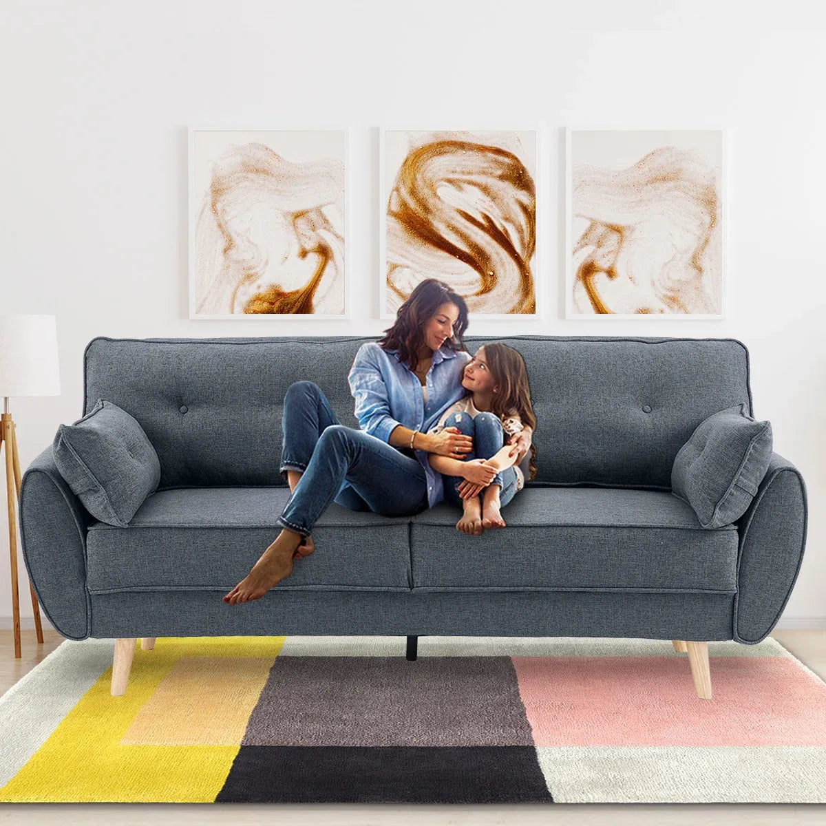 Sarantino 3 Seater Modular Linen Fabric Sofa Bed Couch Futon Suite - Dark Grey-Furniture > Sofas-PEROZ Accessories