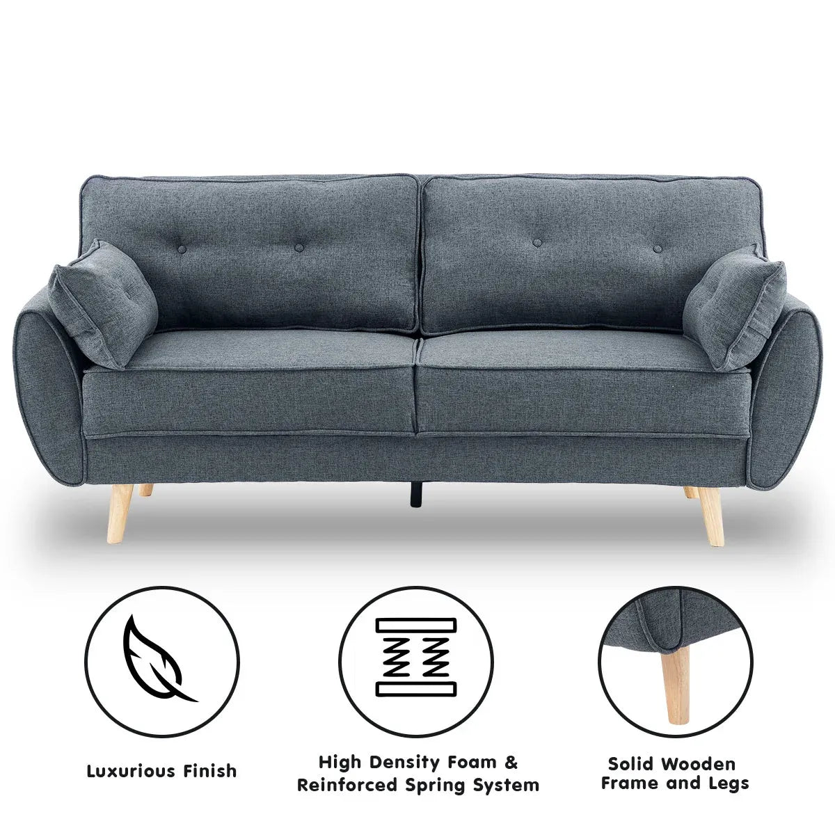Sarantino 3 Seater Modular Linen Fabric Sofa Bed Couch Futon Suite - Dark Grey-Furniture > Sofas-PEROZ Accessories