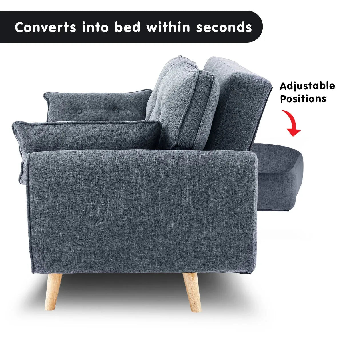 Sarantino 3 Seater Modular Linen Fabric Sofa Bed Couch Futon Suite - Dark Grey-Furniture > Sofas-PEROZ Accessories