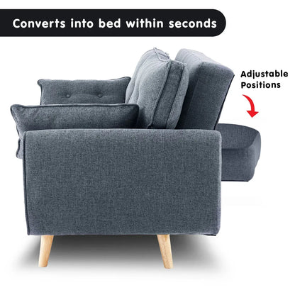 Sarantino 3 Seater Modular Linen Fabric Sofa Bed Couch Futon Suite - Dark Grey-Furniture > Sofas-PEROZ Accessories