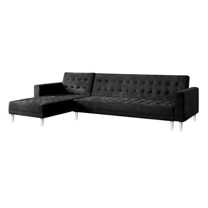Sarantino Faux Velveteen Corner Wooden Sofa Bed Couch with Chaise Black-Furniture &gt; Sofas-PEROZ Accessories