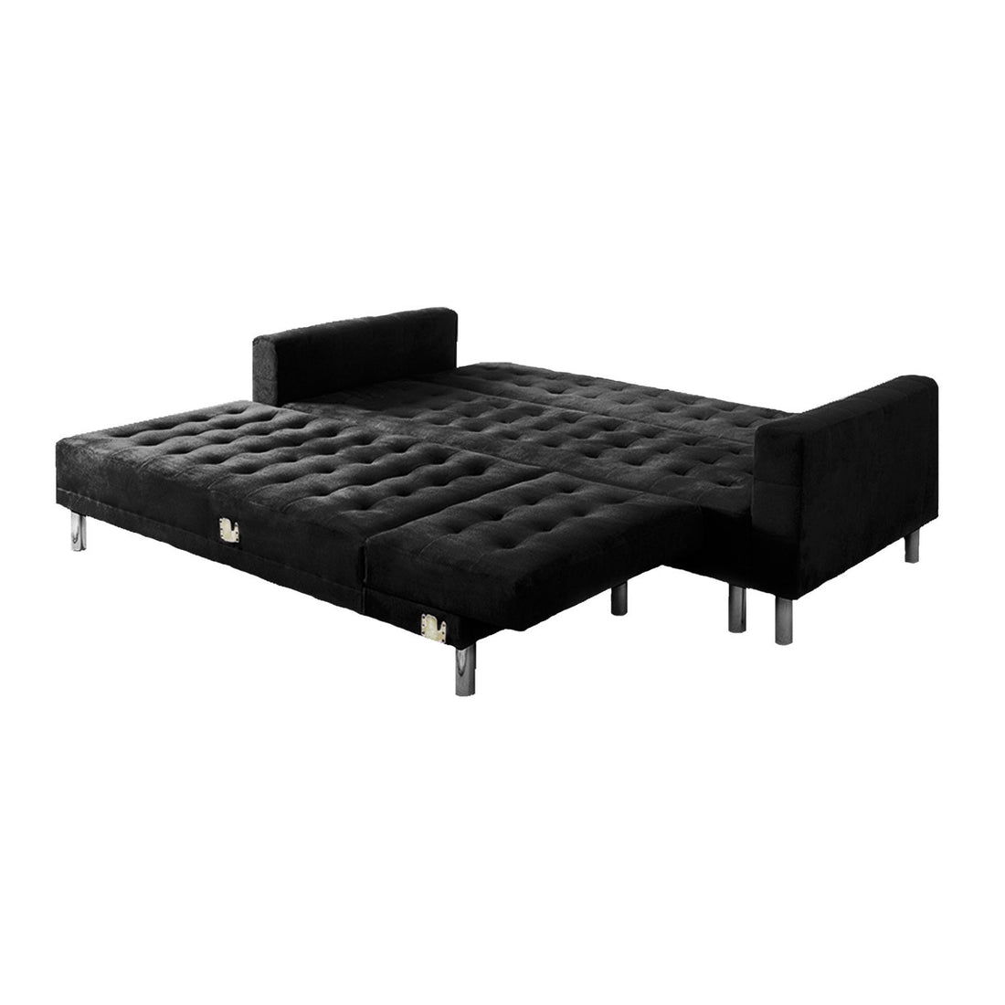 Sarantino Faux Velveteen Corner Wooden Sofa Bed Couch with Chaise Black-Furniture > Sofas-PEROZ Accessories