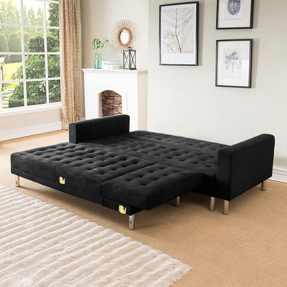 Sarantino Faux Velveteen Corner Wooden Sofa Bed Couch with Chaise Black-Furniture &gt; Sofas-PEROZ Accessories