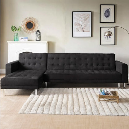Sarantino Faux Velveteen Corner Wooden Sofa Bed Couch with Chaise Black-Furniture &gt; Sofas-PEROZ Accessories
