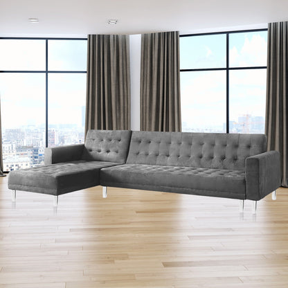 Sarantino Faux Velvet Corner Wooden Sofa Bed Couch with Chaise - Grey-Furniture &gt; Sofas-PEROZ Accessories