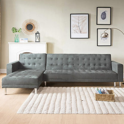 Sarantino Faux Velvet Corner Wooden Sofa Bed Couch with Chaise - Grey-Furniture &gt; Sofas-PEROZ Accessories