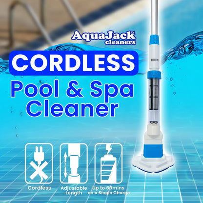 Aquajack Cordless Rechargeable Spa and Pool Vacuum Cleaner with Telescopic Pole &amp; 2 Heads - 60 Min Runtime-Pool Cleaners-PEROZ Accessories