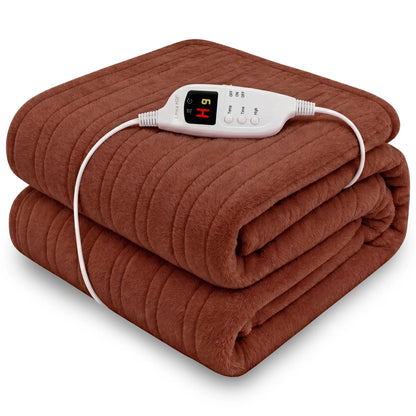 Laura Hill Electric Heated Blanket Throw Soft Coral Fleece w/ 9 Heat Settings - Brown-Home &amp; Garden > Bedding-PEROZ Accessories