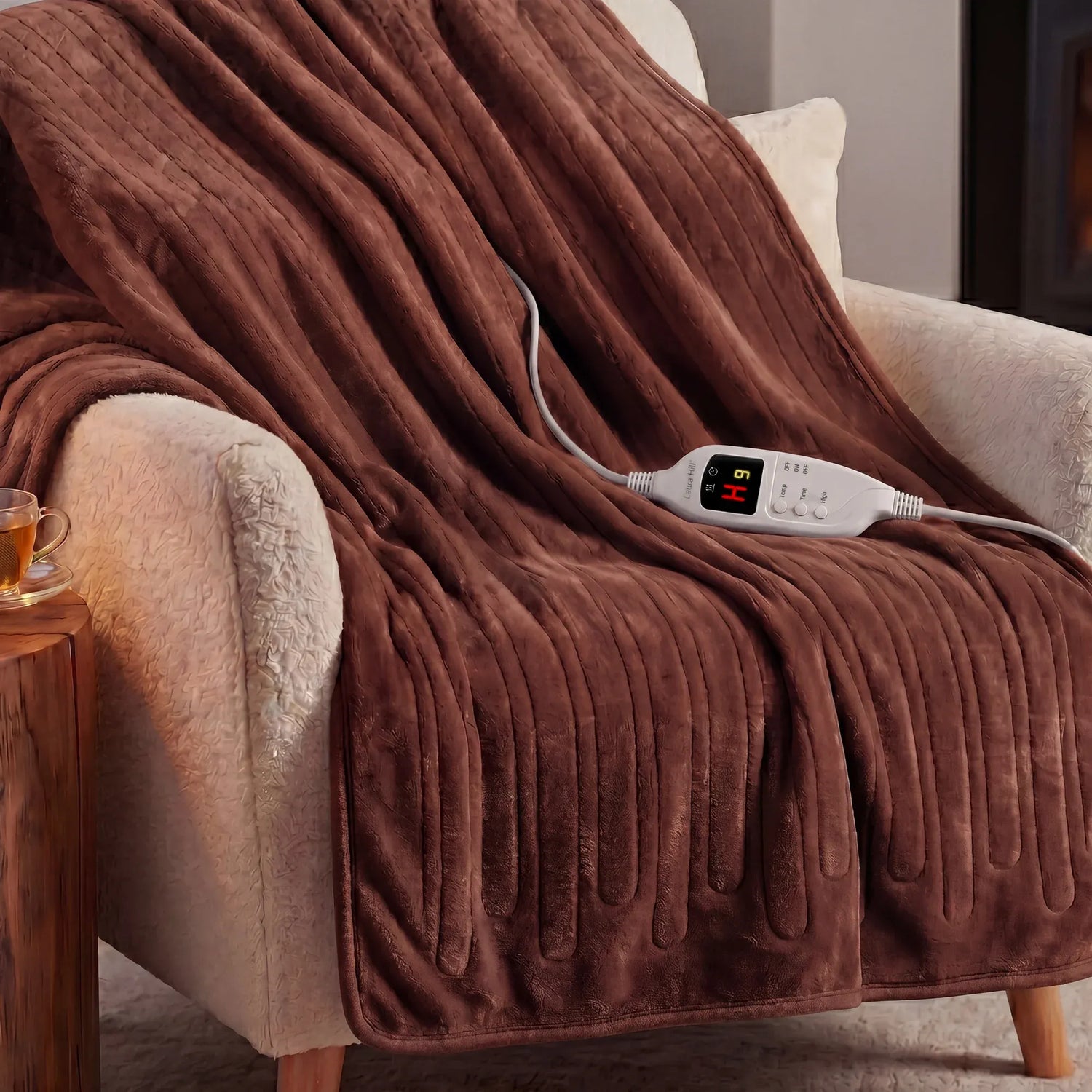 Laura Hill Electric Heated Blanket Throw Soft Coral Fleece w/ 9 Heat Settings - Brown-Home &amp; Garden > Bedding-PEROZ Accessories