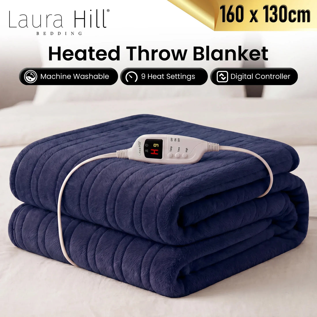 Laura Hill Electric Heated Blanket Throw Soft Coral Fleece w/ 9 Heat Settings - Blue-Home &amp; Garden > Bedding-PEROZ Accessories