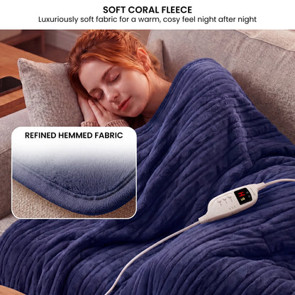 Laura Hill Electric Heated Blanket Throw Soft Coral Fleece w/ 9 Heat Settings - Blue-Home &amp; Garden > Bedding-PEROZ Accessories