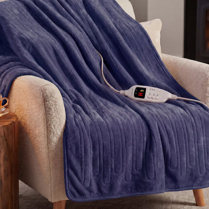 Laura Hill Electric Heated Blanket Throw Soft Coral Fleece w/ 9 Heat Settings - Blue-Home &amp; Garden > Bedding-PEROZ Accessories