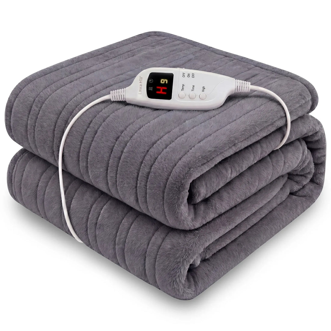 Laura Hill Electric Heated Blanket Throw Soft Coral Fleece w/ 9 Heat Settings - Grey-Home &amp; Garden > Bedding-PEROZ Accessories