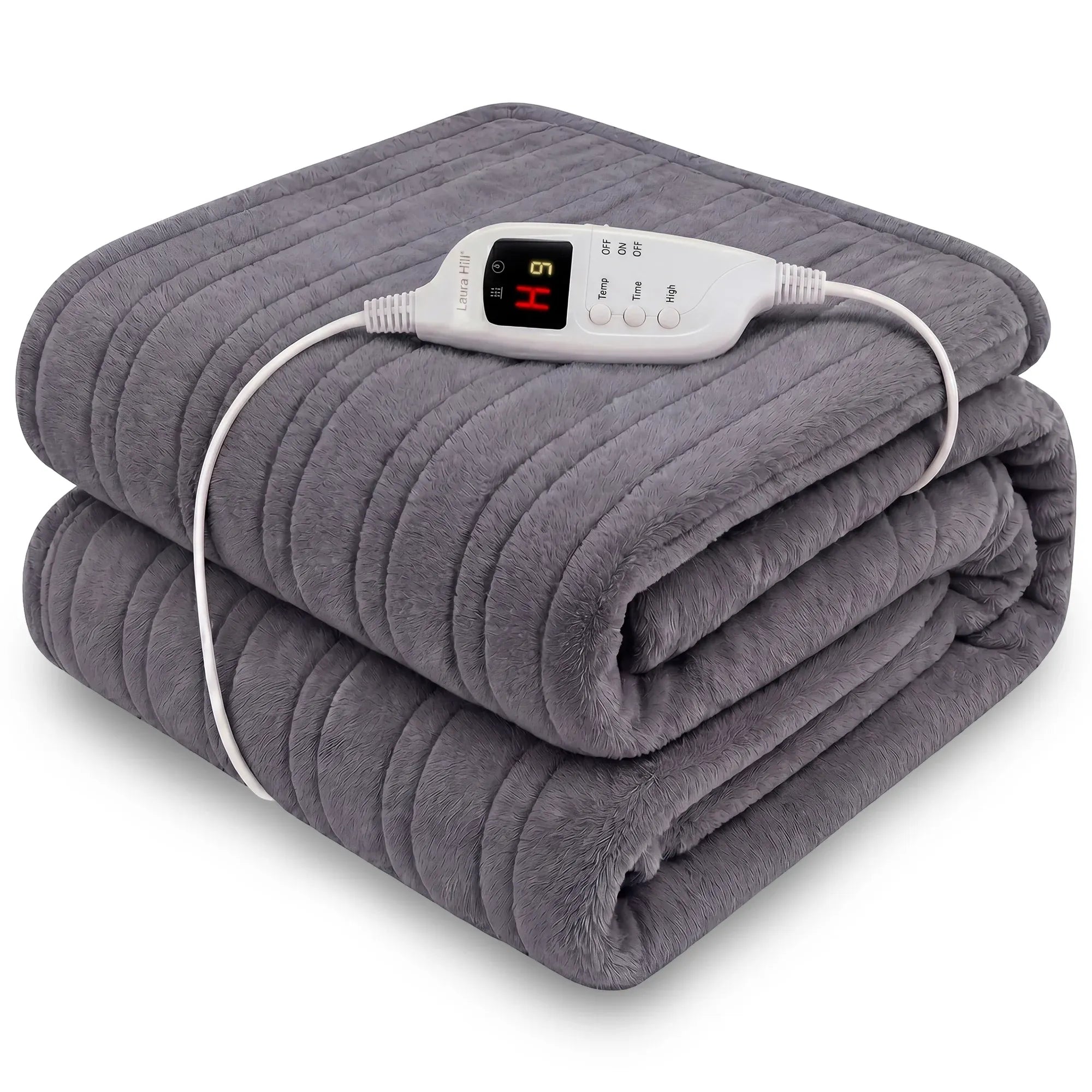 Laura Hill Electric Heated Blanket Throw Soft Coral Fleece w/ 9 Heat Settings - Grey-Home &amp; Garden > Bedding-PEROZ Accessories