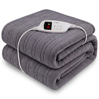 Laura Hill Electric Heated Blanket Throw Soft Coral Fleece w/ 9 Heat Settings - Grey-Home &amp; Garden > Bedding-PEROZ Accessories