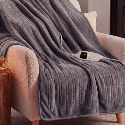 Laura Hill Electric Heated Blanket Throw Soft Coral Fleece w/ 9 Heat Settings - Grey-Home &amp; Garden > Bedding-PEROZ Accessories