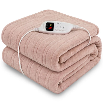 Laura Hill Electric Heated Blanket Throw Soft Coral Fleece w/ 9 Heat Settings - Pink-Home &amp; Garden > Bedding-PEROZ Accessories