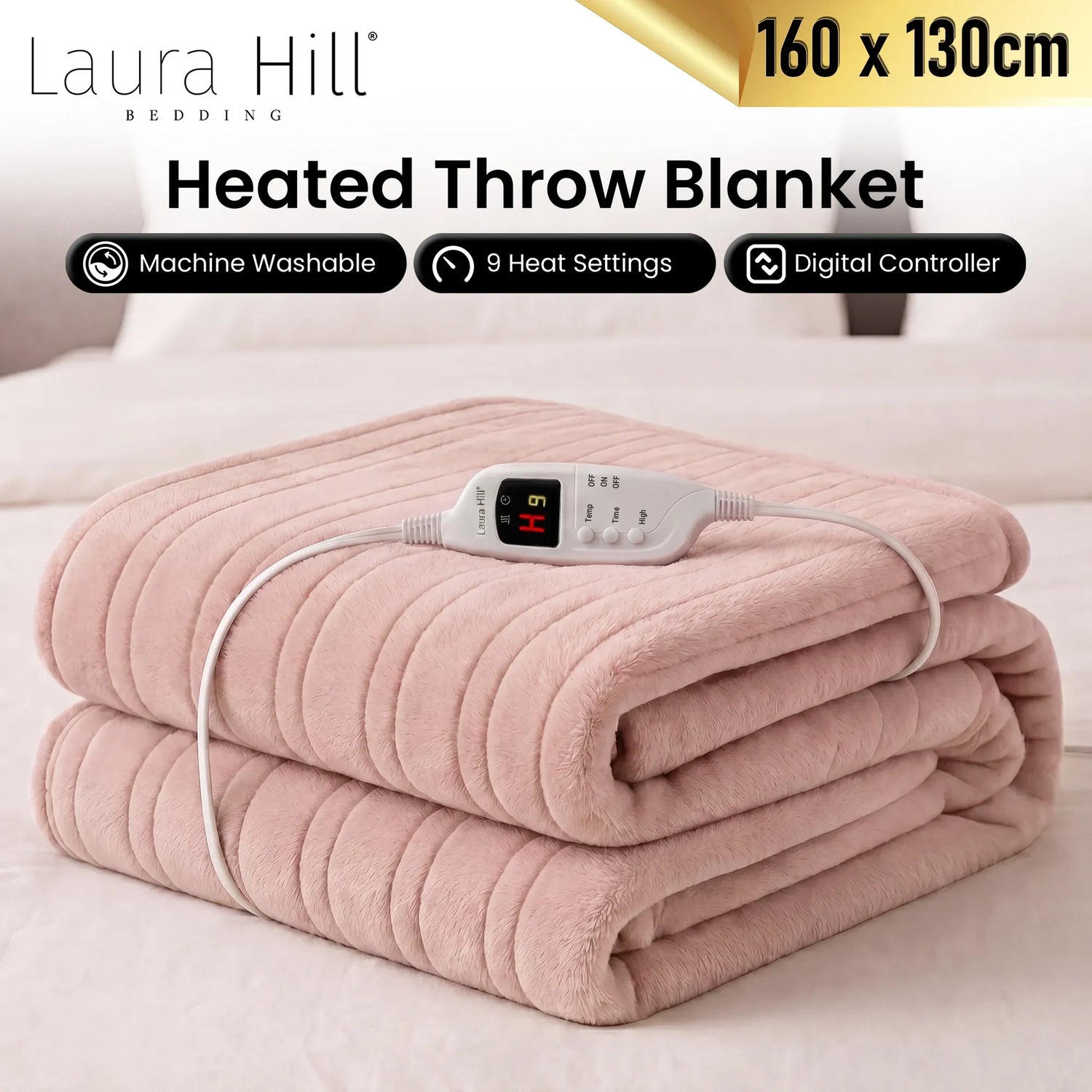 Laura Hill Electric Heated Blanket Throw Soft Coral Fleece w/ 9 Heat Settings - Pink-Home &amp; Garden > Bedding-PEROZ Accessories
