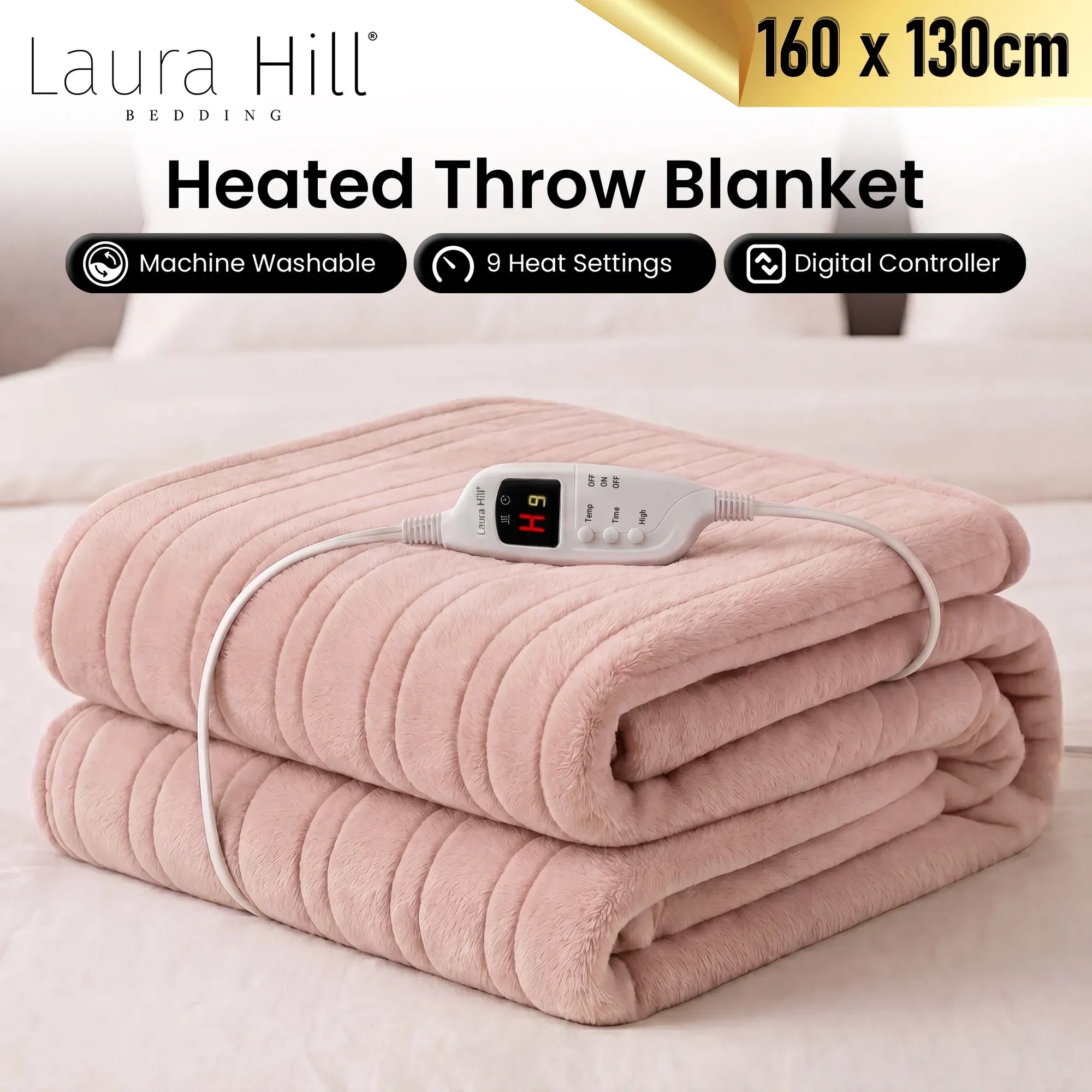Laura Hill Electric Heated Blanket Throw Soft Coral Fleece w/ 9 Heat Settings - Pink-Home &amp; Garden > Bedding-PEROZ Accessories