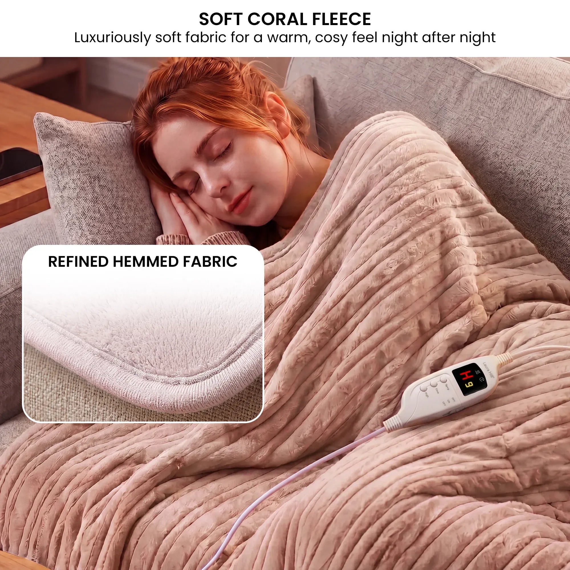 Laura Hill Electric Heated Blanket Throw Soft Coral Fleece w/ 9 Heat Settings - Pink-Home &amp; Garden > Bedding-PEROZ Accessories