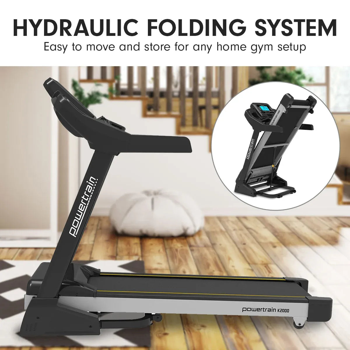 Powertrain K2000 3.0HP Foldable Electric Treadmill 22kph Auto Incline Running Machine for Home Gym Cardio Workout-Walking Pad-PEROZ Accessories