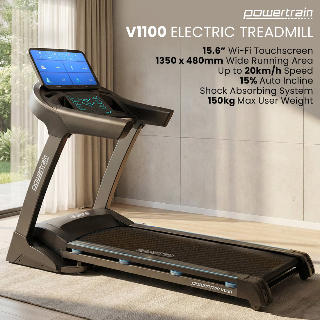Powertrain V1100 Treadmill with Wifi Touch Screen &amp; Incline-Walking Pad-PEROZ Accessories