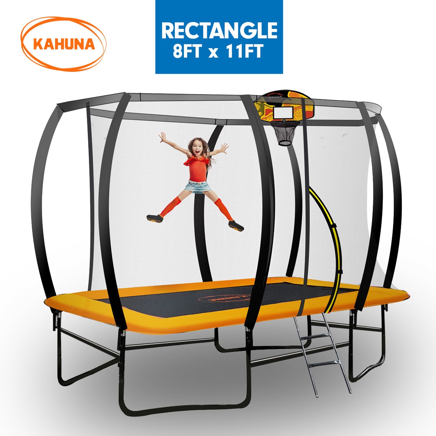 Kahuna 8ft X 11ft Outdoor Rectangular Orange Trampoline with Safety Enclosure.-Sports &amp; Fitness > Trampolines > Trampolines &amp; Accessories-PEROZ Accessories
