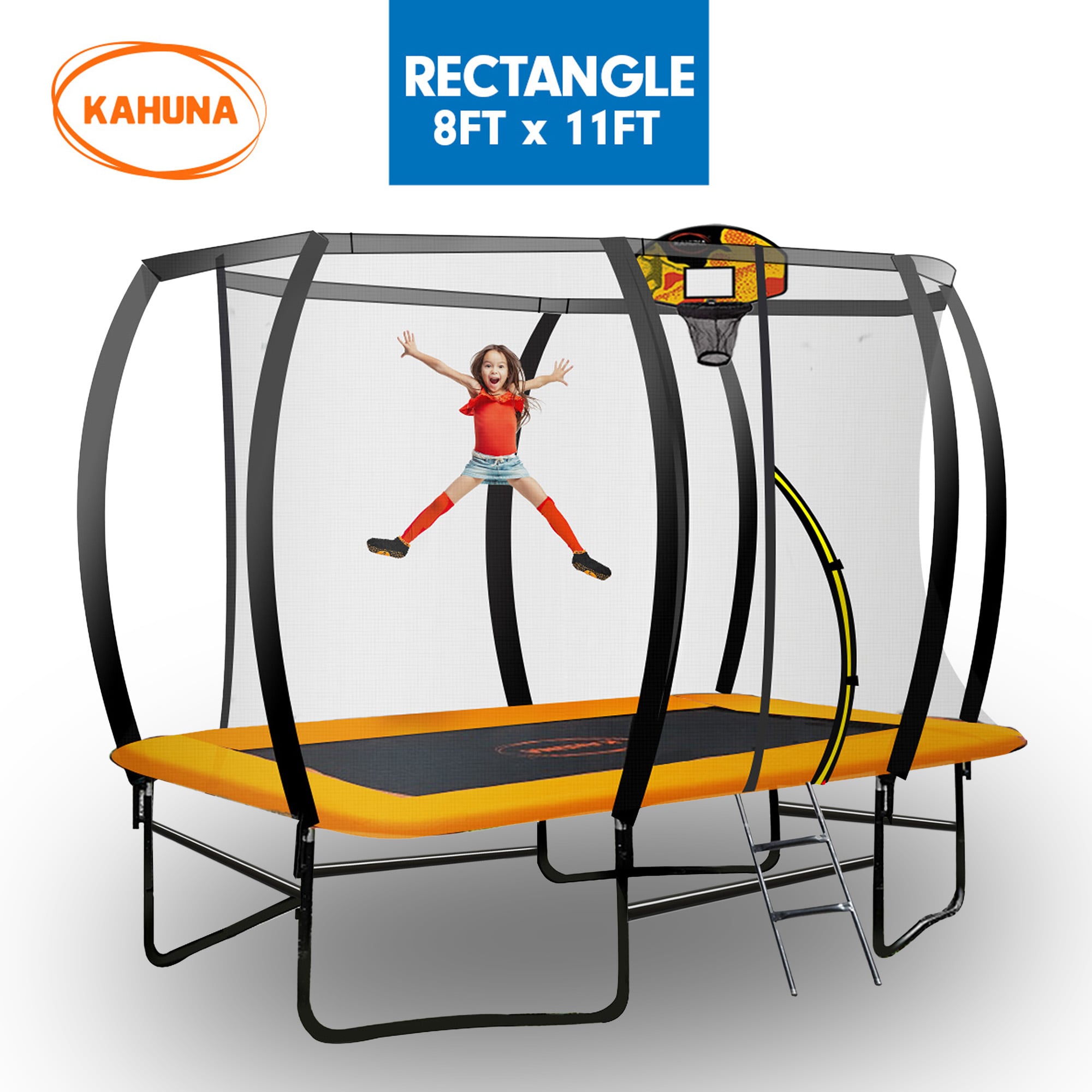 Kahuna 8ft X 11ft Outdoor Rectangular Orange Trampoline with Safety Enclosure.-Sports &amp; Fitness > Trampolines > Trampolines &amp; Accessories-PEROZ Accessories