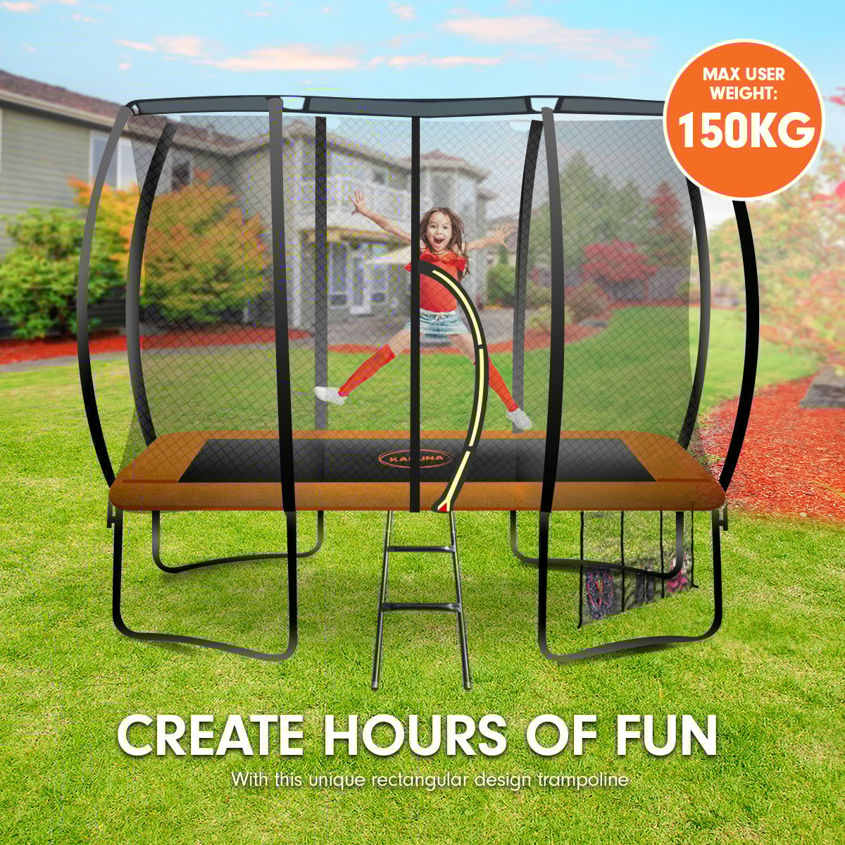 Kahuna 8ft X 11ft Outdoor Rectangular Orange Trampoline with Safety Enclosure.-Sports &amp; Fitness &gt; Trampolines &gt; Trampolines &amp; Accessories-PEROZ Accessories
