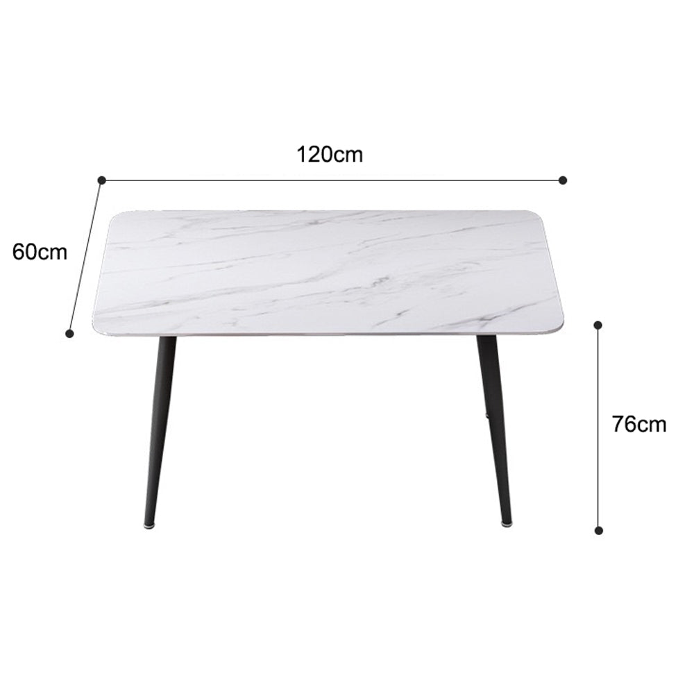 120x60cm Glossy White Minimalist Slate Kitchen Dining Table Marble Lunch Dinner Table Solid Metal Legs-Furniture > Dining > Dining Tables-PEROZ Accessories