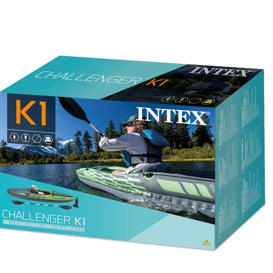 Intex Sports Challenger K1 Inflatable Kayak 1 Seat Floating Boat Oars River Lake 68305NP-Outdoor &gt; Boating-PEROZ Accessories