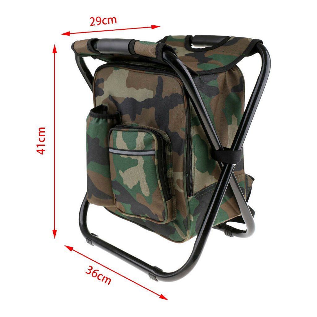 Portable Folding Backpack Chair Camping Stool Cooler Bag Rucksack Beach Fishing 150kg load Black-Camping Chairs-PEROZ Accessories