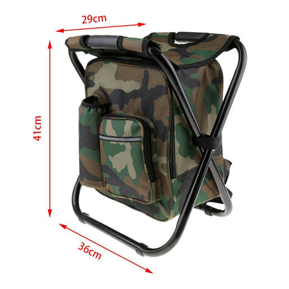 Portable Folding Backpack Chair Camping Stool Cooler Bag Rucksack Beach Fishing 150kg load Black-Camping Chairs-PEROZ Accessories