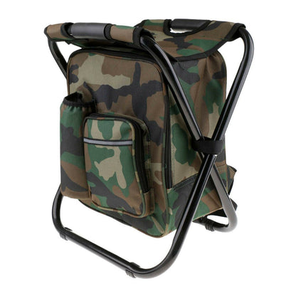 Portable Folding Backpack Chair Camping Stool Cooler Bag Rucksack Beach Fishing 150kg load Black-Camping Chairs-PEROZ Accessories
