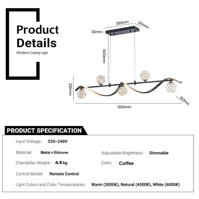 BAMDECOR AD2621 Modern Black Kitchen Island Light with Glass Globe Shade Ceiling Pendant Lights