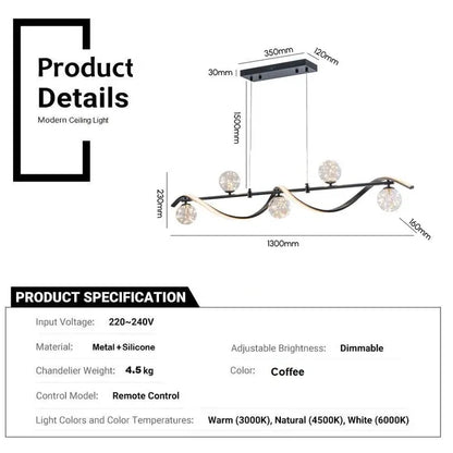 BAMDECOR AD2621 Modern Black Kitchen Island Light with Glass Globe Shade Ceiling Pendant Lights