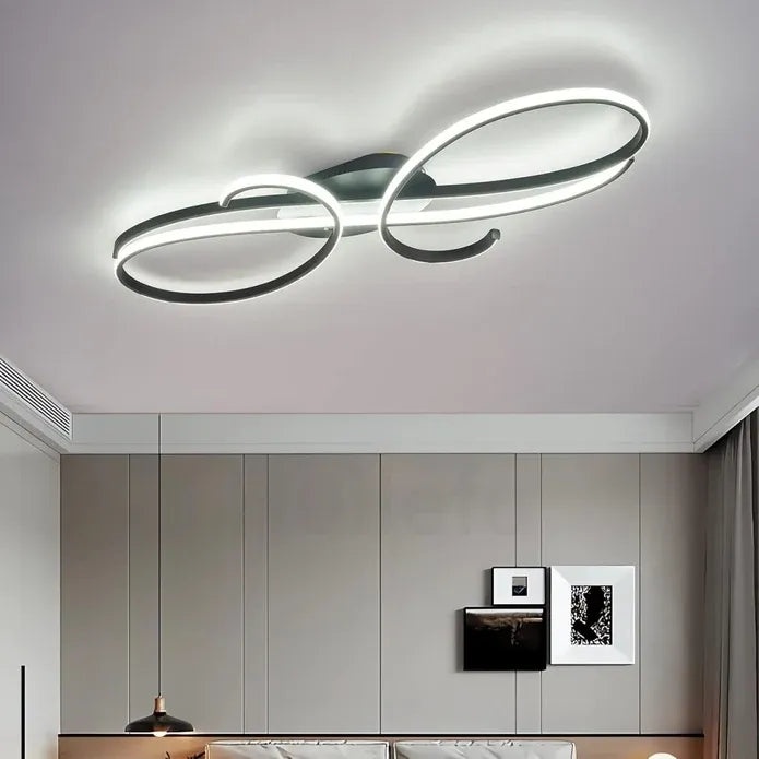BAMDECOR AD2576 Modern Minimalist Curved Line Iron Aluminum Silicone LED Semi-Flush Mount Ceiling Light For Living Room (Black)