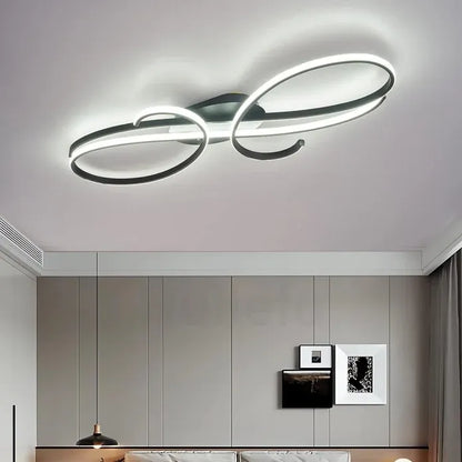 BAMDECOR AD2576 Modern Minimalist Curved Line Iron Aluminum Silicone LED Semi-Flush Mount Ceiling Light For Living Room (Black)