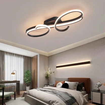 BAMDECOR AD2576 Modern Minimalist Curved Line Iron Aluminum Silicone LED Semi-Flush Mount Ceiling Light For Living Room (Black)